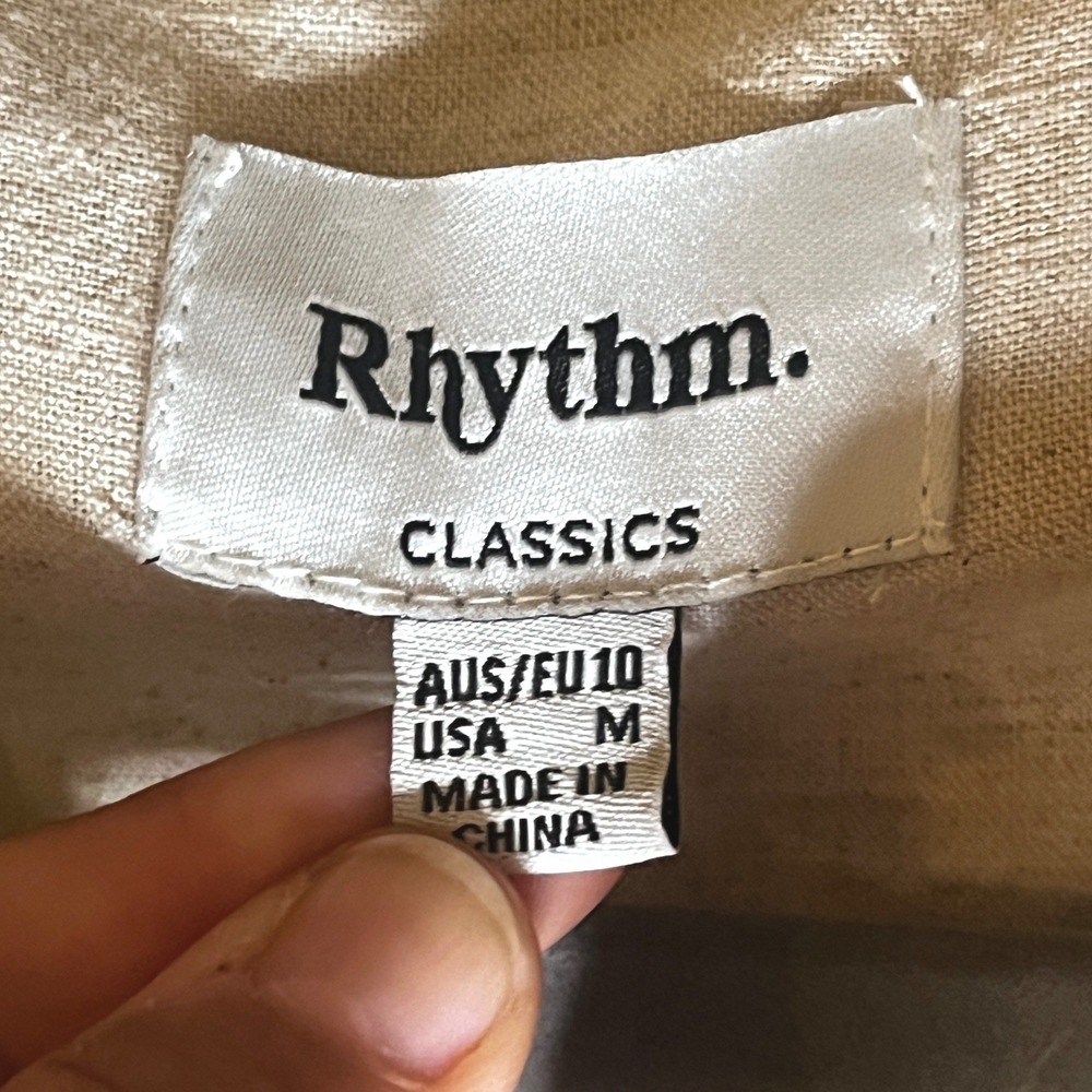 Rhythm Classics Linen Blend Shirt Dress Oatmeal Short Sleeve M Coastal Beach - Picture 5 of 10